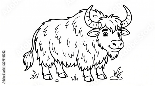Cartoon Yak Outline Illustration – Cute Farm Animal Line Art Vector