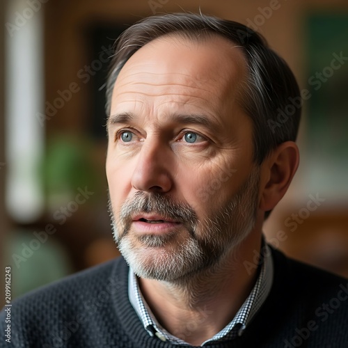 Thoughtful Mature Man with Reflective Expression.