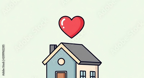 Cute House with Heart Symbol Above Roof.