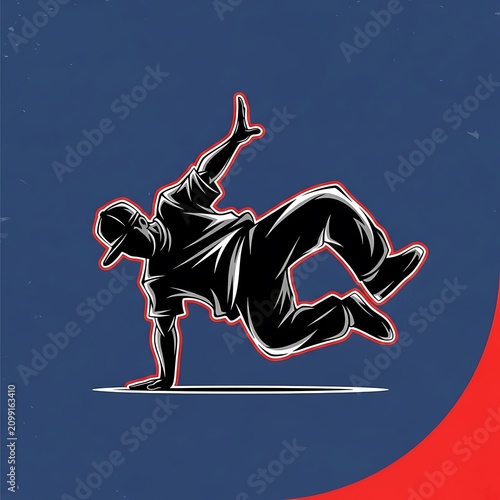 Dynamic Breakdance Move Illustration with Neon Outline.