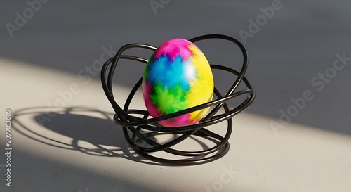 Colorful Easter Egg with Black Wire Frame Shadow.