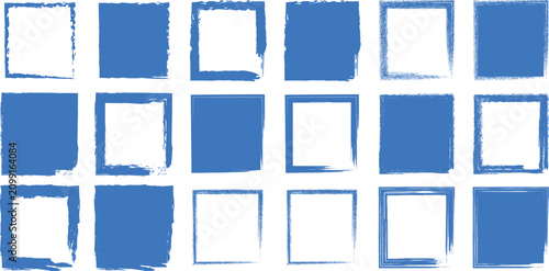 Blue Grunge Brush Square Frame Collection, Hand Painted Distressed Border Set, Artistic Brush Stroke Boxes, Modern Text Frame Elements, Rough Ink Outline Design Bundle For Creative Graphic Projects