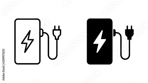 Vector illustration of power bank icon set, charging device symbol, vector illustration on a transparent background