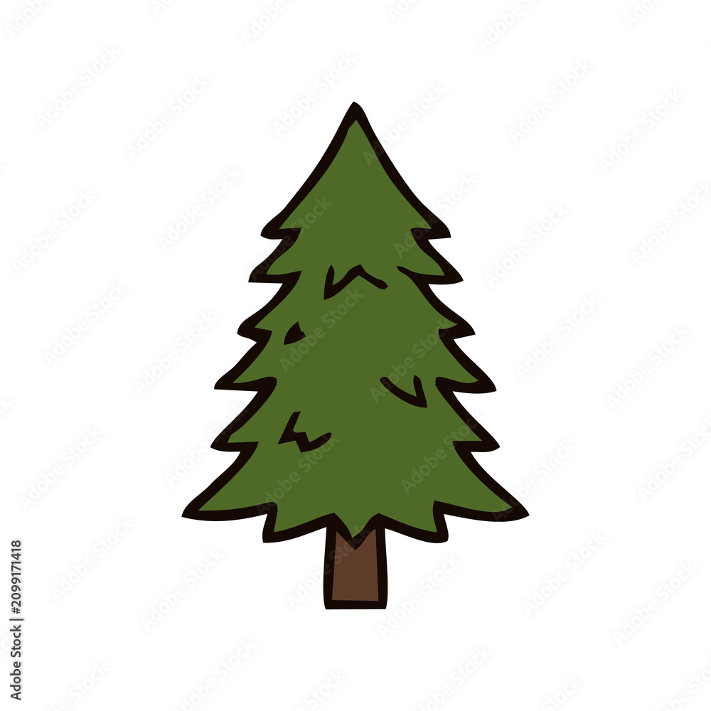 Fototapeta premium Cute cartoon Christmas tree with happy face smiling. Festive holiday evergreen character illustration for cheerful seasonal design.