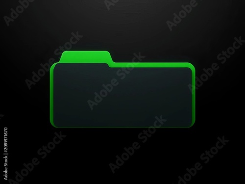 Modern green folder icon on a black background, digital, icons