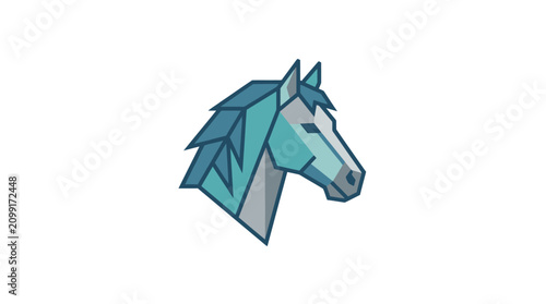 Bild auf Leinwand Geometric blue horse head profile logo.