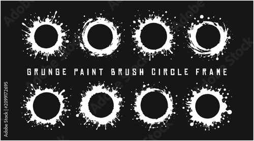 Grunge Paint Brush Circle Frame Set of 8 Distressed Brush Stroke Vector Elements