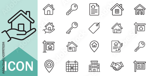Bilde på lerret Real estate house sale purchase icon set for agency site