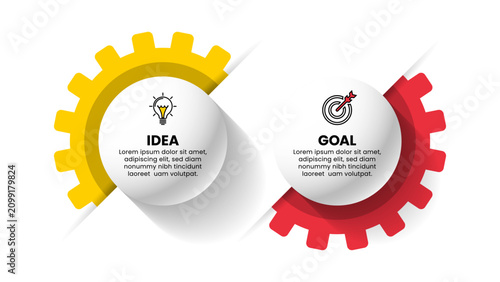 Infographic template. 2 gears with icons and text