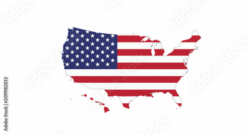 Map of the United States of America overlaid with the Stars and Stripes flag, representing national identity and patriotism