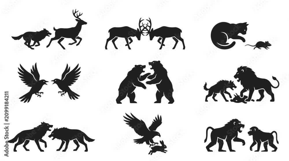 Naklejka premium Silhouettes of various wild animals.