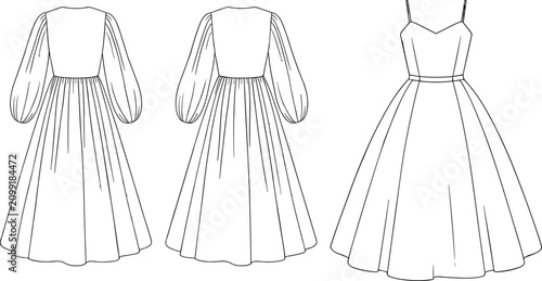Foto Collection of Women's Fashion Dress Silhouettes Featuring Puffed Sleeve Gowns an