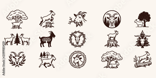 Bild auf Leinwand Vintage Goat Logo Collection: 15 Rustic Nature Emblems
