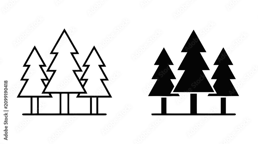 Obraz premium Vector illustration of set of pine tree icons, forest symbol, vector illustration on a transparent background