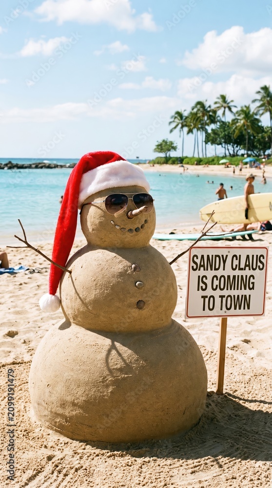 Fototapeta premium Snowman made out of sand. Holiday concept can be used for New Ye
