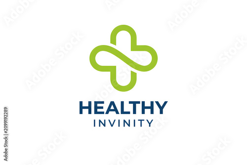 Health and wellness logo design with infinity symbol. Modern medical emblem for fitness, longevity, and holistic care branding.