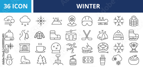 Winter web banner icon set outline vector illustrations concept with icon holiday, vector, snow, illustration, tree, christmas, design