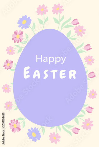happy easter card with eggs , Poster , Card Bege backgroundcolorful flowers and egg