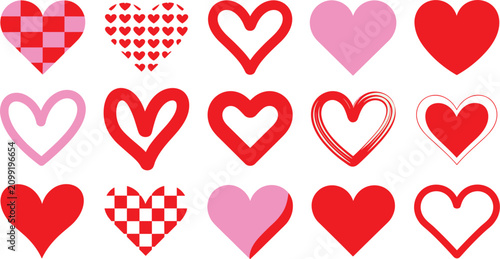 Quadro su tela Romantic Valentine Day red heart shape vector collection featuring hand drawn in