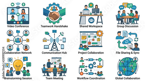 Group Discussion on Project Planning, Office Workspace, Digital Illustration, Professional Environment, Focus on Teamwork