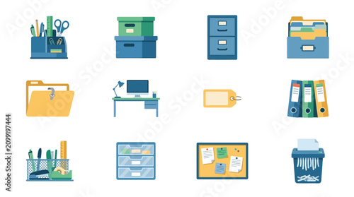 Office Supplies, Workspace, Digital Optimization, Efficiency Improvement, Flat Vector, Smart Workflow