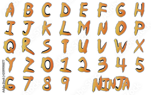 Ninja cartoon action 3D alphabet