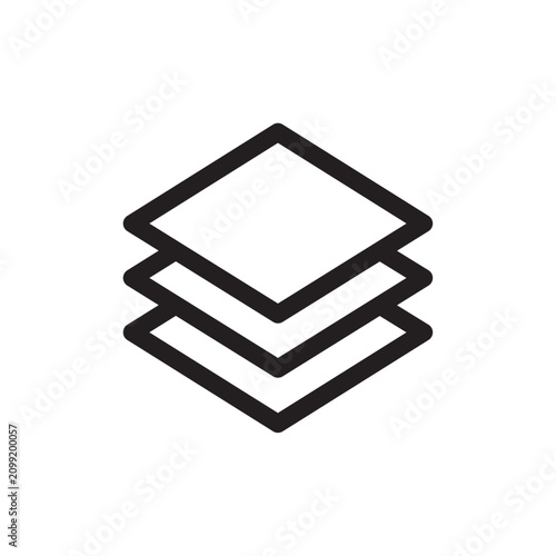 Stacked layers icon black line art on white background sheets