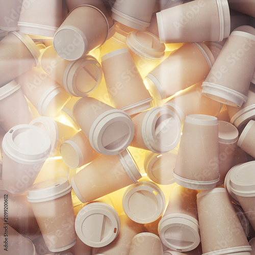 Light box filled with paper cups mockup. 3D rendering