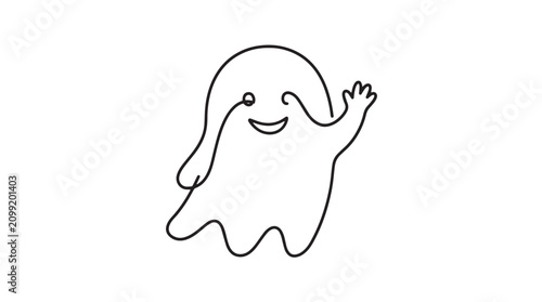 Slika na platnu Minimalist ghost continuous line drawing, cute waving spirit character vector, s