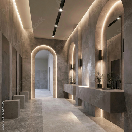Luxury Public Bathroom Interior with Minimalist Modern Architectural Design