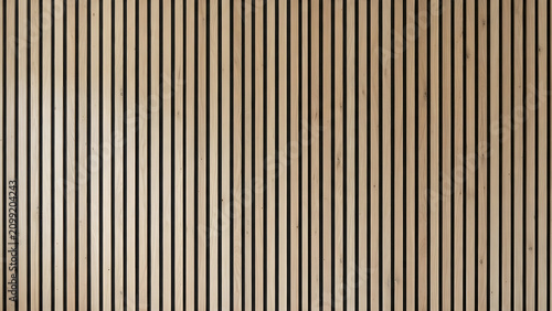Oak wood slat wall texture. Vertical timber paneling background for modern interior design.