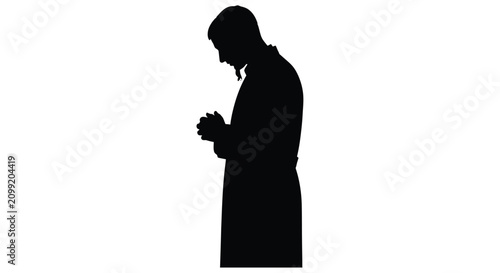 Slika na platnu man in suit silhouette praying with hands together on white background