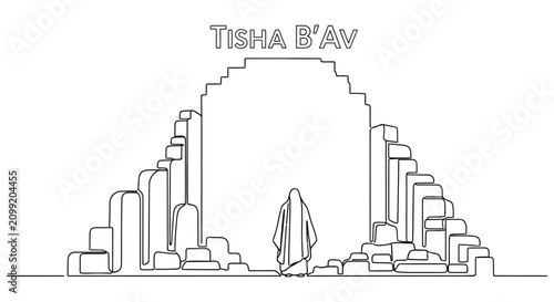Fotografía line drawing of western wall silhouette on white background high quality