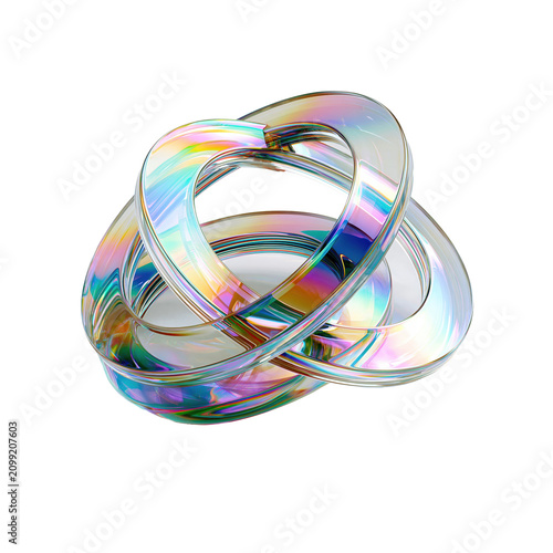 Obraz na płótnie Holographic metal loop rings stack on transparent background