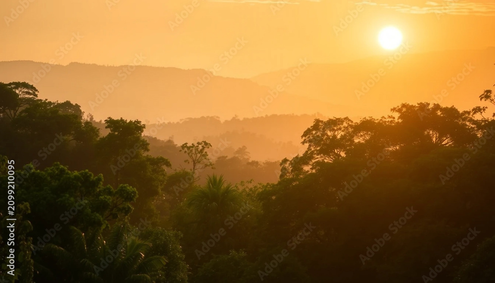 Naklejka premium Soft golden horizon over jungle