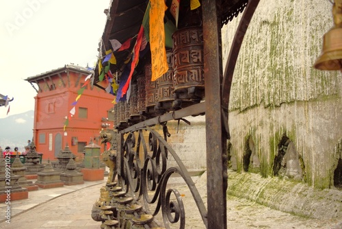 Canvastavla Traditional Buddhist prayer wheels at Swayambhunath Stupa, Kathmandu, Nepal