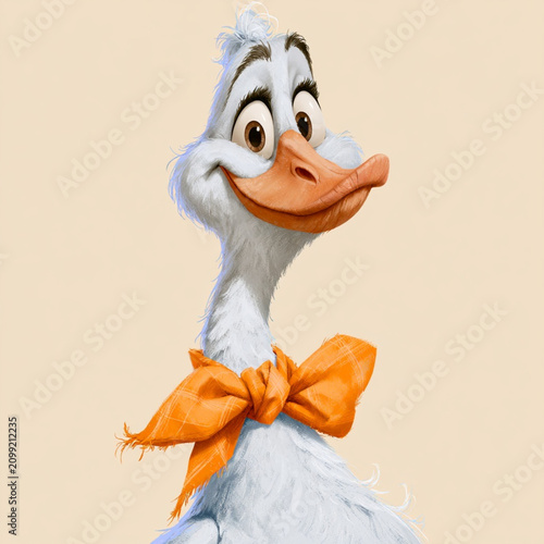 Cute White Porch Goose Cartoon Character with Decorative Bow