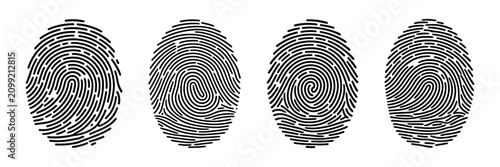 Fingerprint lock security logo vector icon with biometric authentication secure access identity verification privacy protection and shield symbols