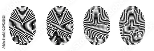 Fingerprint lock security logo vector icon with biometric authentication secure access identity verification privacy protection and shield symbols