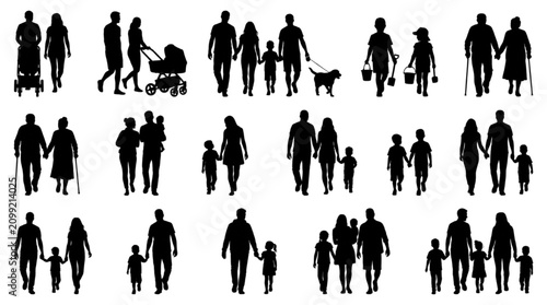 Family Walking Silhouette Collection for Urban Planning and Landscape Design

