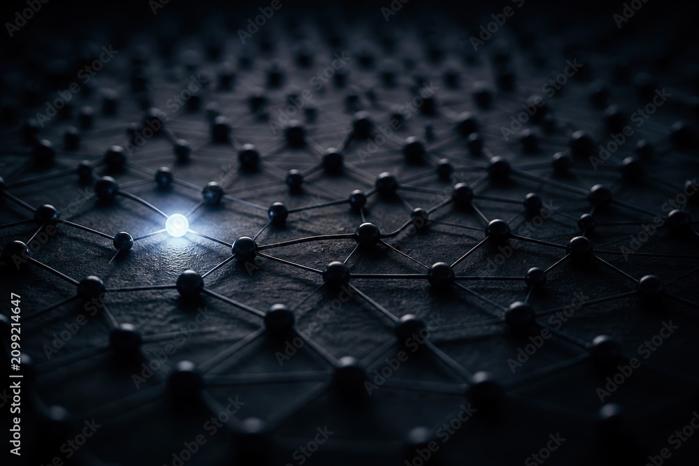 Fototapeta premium Glowing node on a network grid representing digital connections and technology innovation
