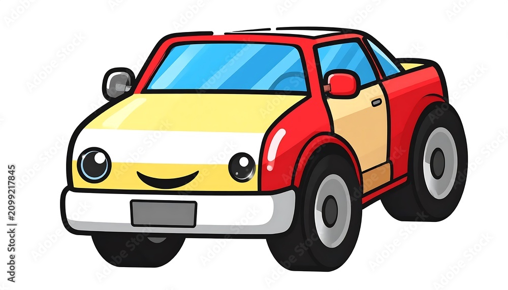 Obraz premium Bright red and yellow cartoon delivery van illustration.