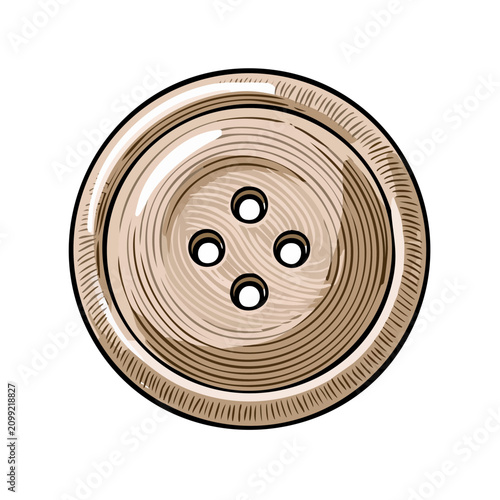 Textured Wood Button with Four Holes in a Sketchy Artistic Style