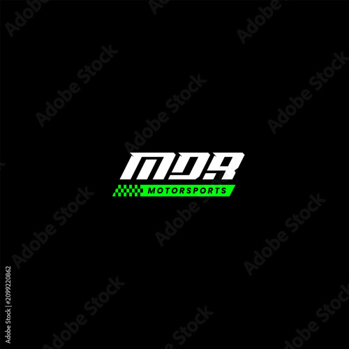 Modern Motorsport Letter MDR Logo Vector with Racing Flag Design