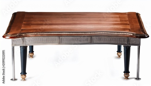 a long wooden table with a silver frame