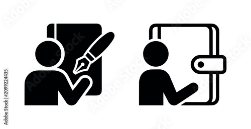 Картината върху платно Person writing or signing a document with a pen and notebook.