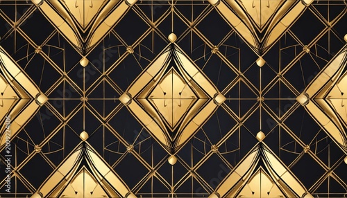 Art deco gold and black geometric tile pattern.