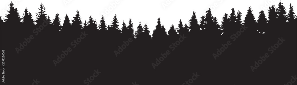 Fototapeta premium Forest silhouette against a white background during daytime with copy space