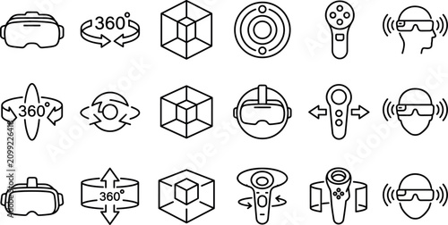 Fotografie Virtual reality and augmented reality outline icon collection featuring VR heads