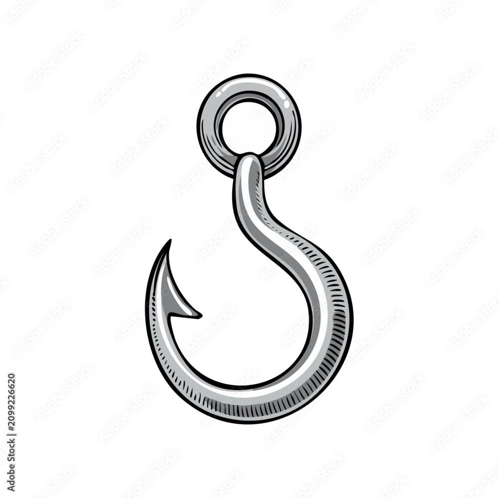 Fototapeta premium Classic Fishing Hook with a Sharp Point and Circular Eye for Angling